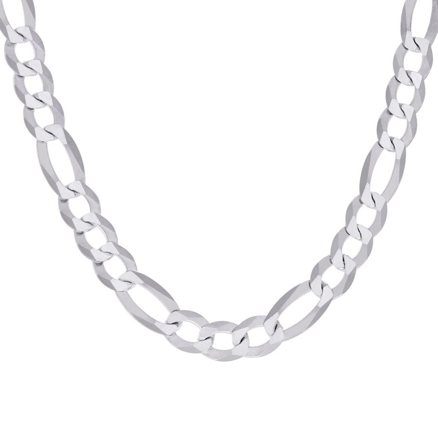 925 Sterling Silver Super Flat Figaro Chain Rhodium Plated 300 12mm