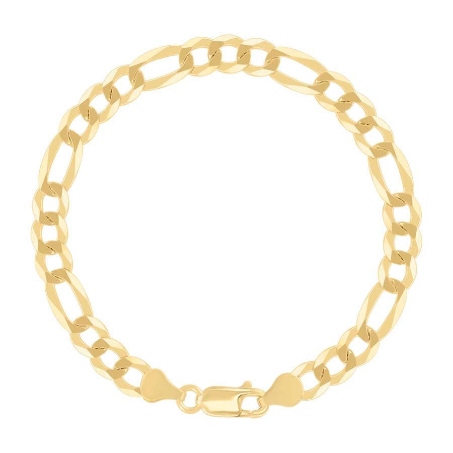 925 Sterling Silver Super Flat Figaro Chain Yellow Plated 160 6.6mm