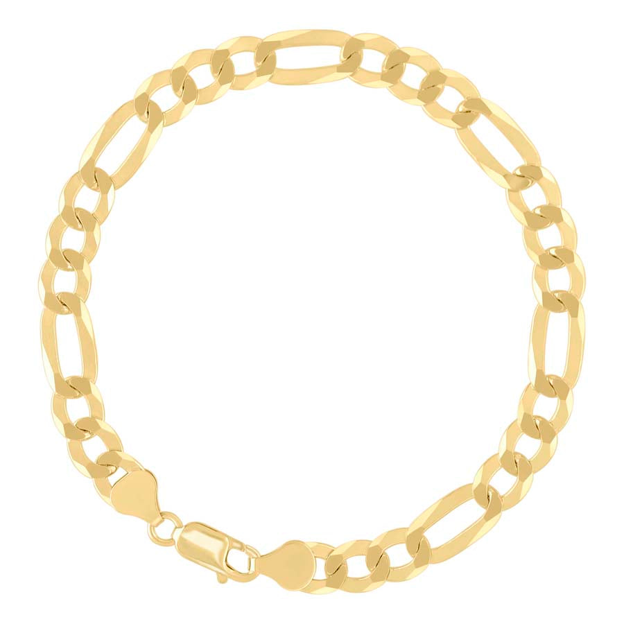 925 Sterling Silver Super Flat Figaro Chain Yellow Plated 180 7.8mm