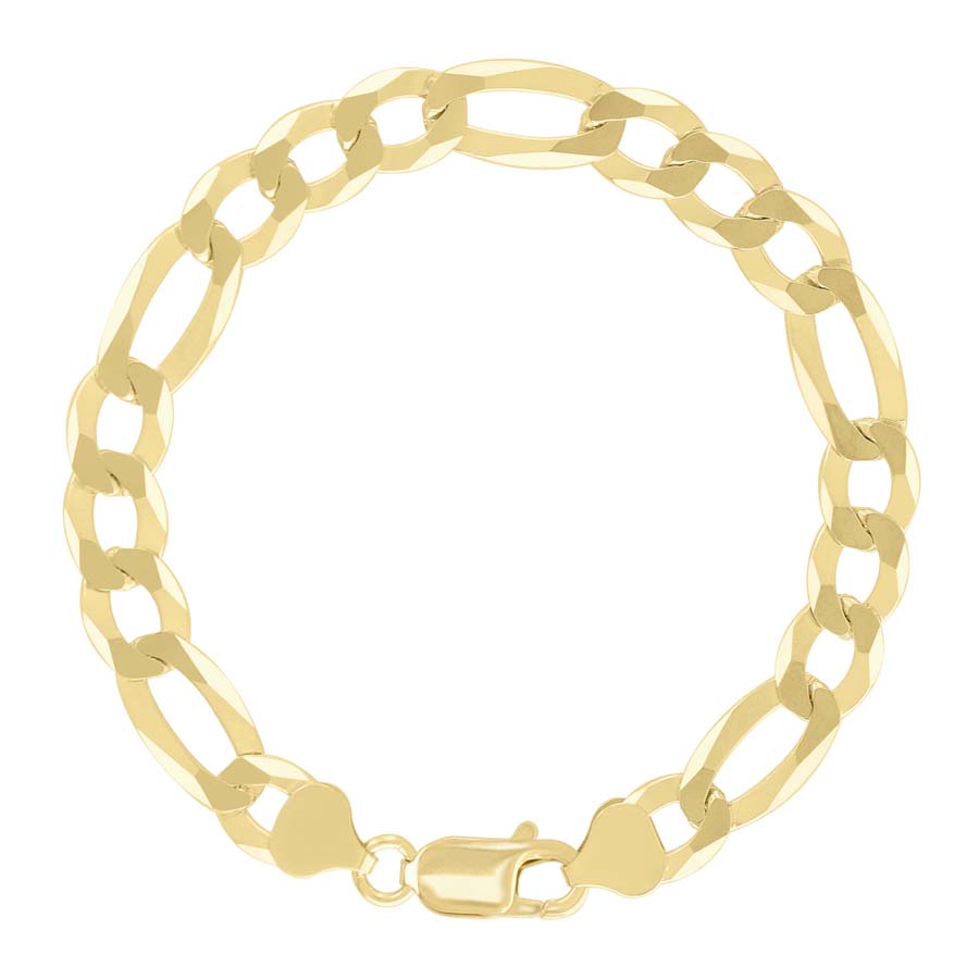925 Sterling Silver Super Flat Figaro Chain Yellow Plated 200 8.9mm