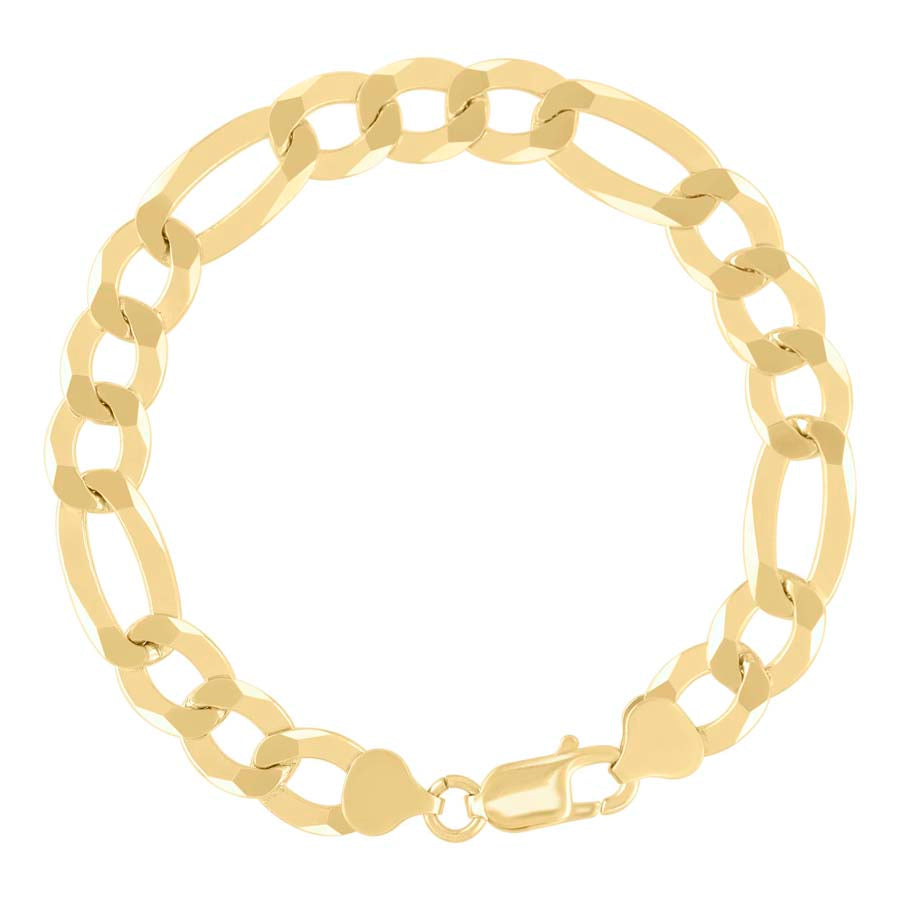925 Sterling Silver Super Flat Figaro Chain Yellow Plated 250 10mm