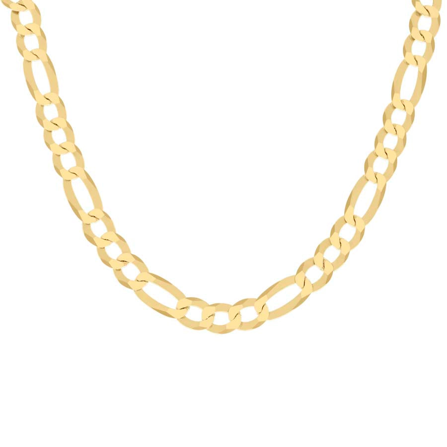 925 Sterling Silver Super Flat Figaro Chain Yellow Plated 250 10mm
