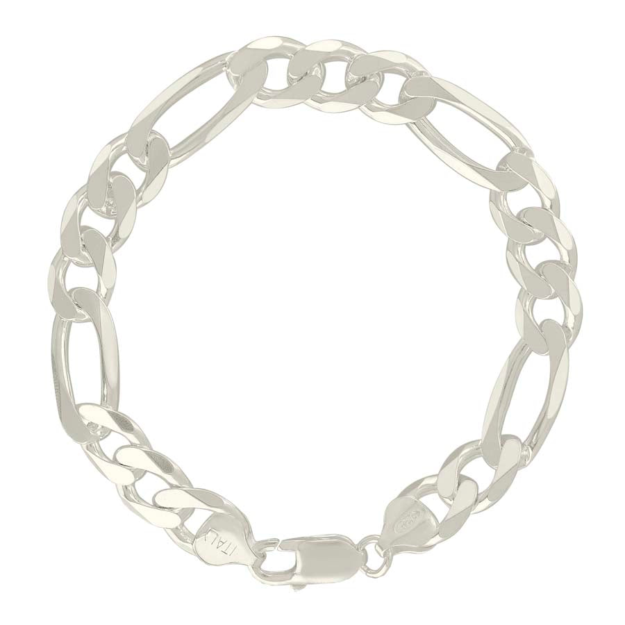 925 Sterling Silver Solid Classic Figaro Silver Plated 250 9.5mm