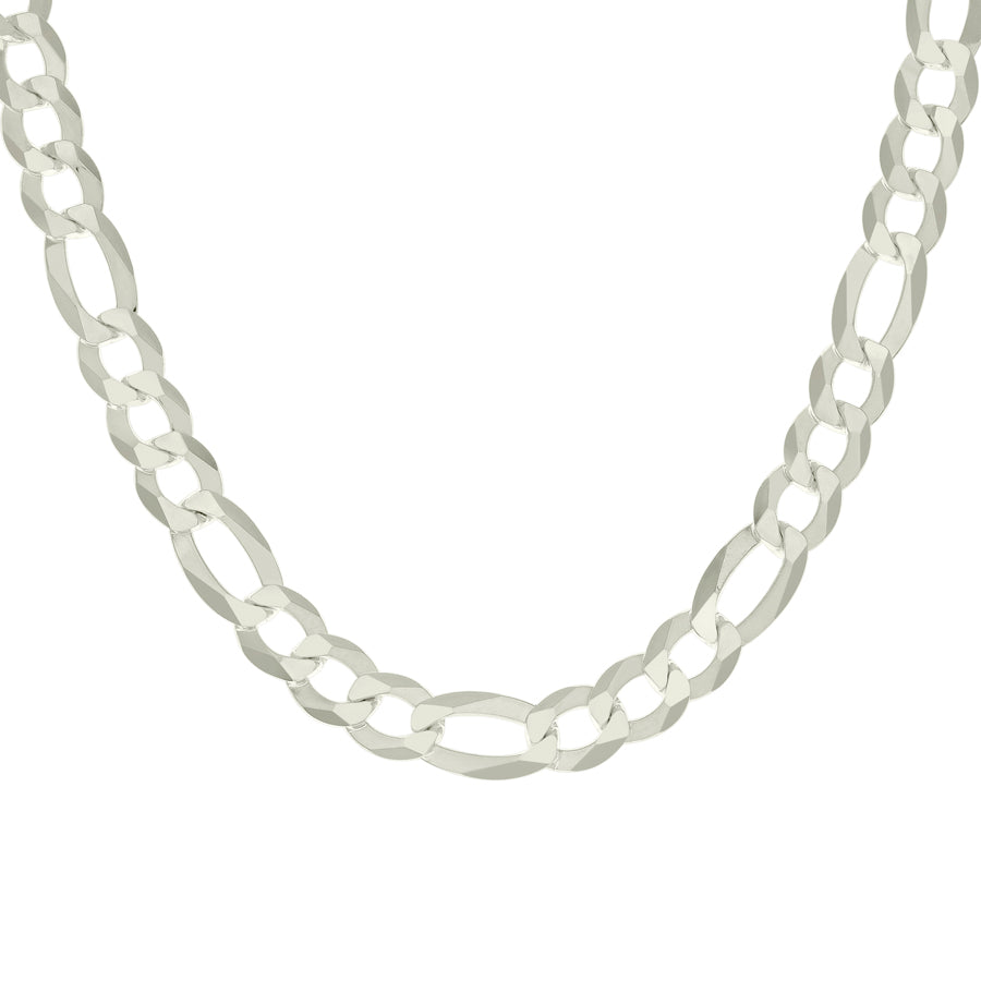 925 Sterling Silver Super Flat Figaro Chain Silver Plated 280 11mm