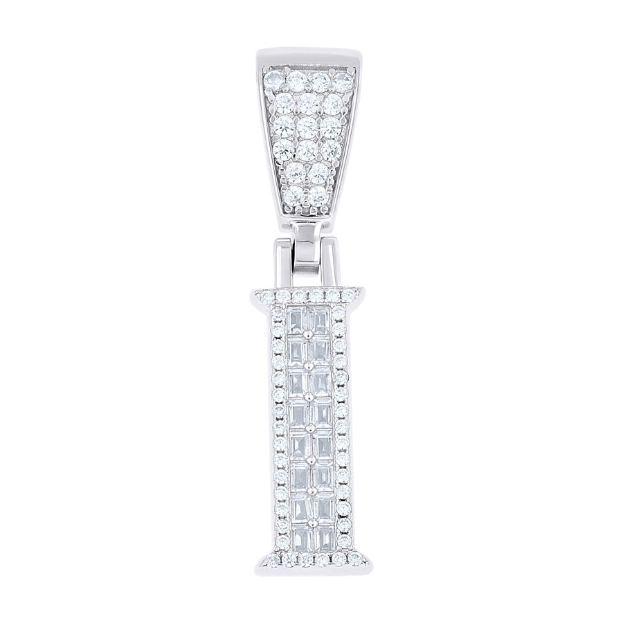925 Sterling Silver Cz Pendant Initial Letter "I"