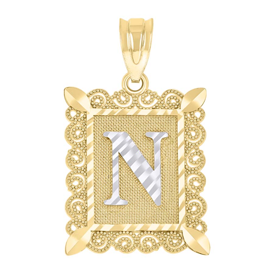 10K Gold Initial Letter "N" Pendant