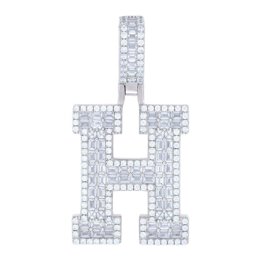 925 Sterling Silver Initial Cz Pendant "H"