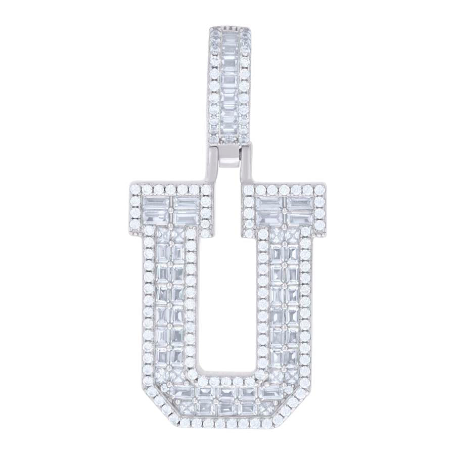 925 Sterling Silver Initial Cz Pendant "U"