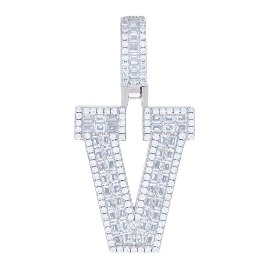 925 Sterling Silver Initial Cz Pendant "V"