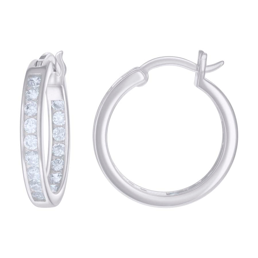 925 Sterling Silver Cz Inside-Out Hoop Earrings 3mm-20