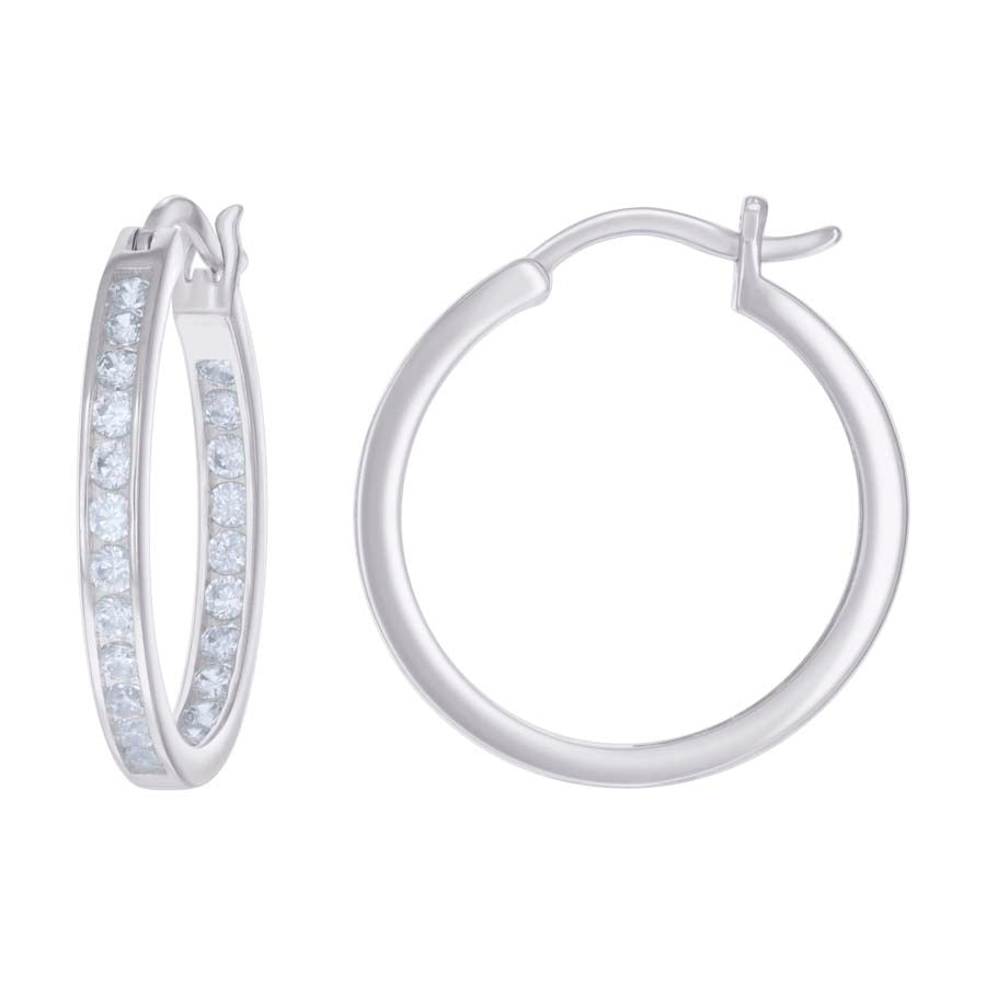 925 Sterling Silver Cz Inside-Out Hoop Earrings 3mm-24