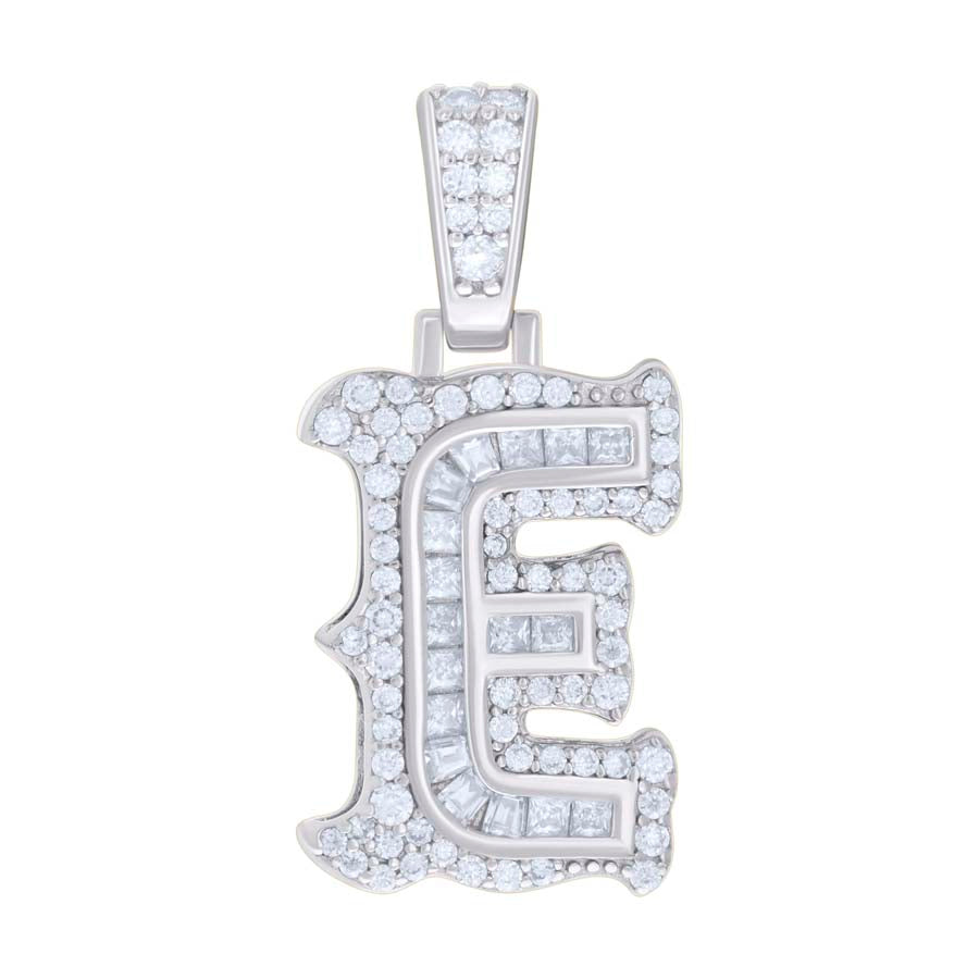 925 Silver Pendant "E" Moissanite 0.54Ct, Baguette
