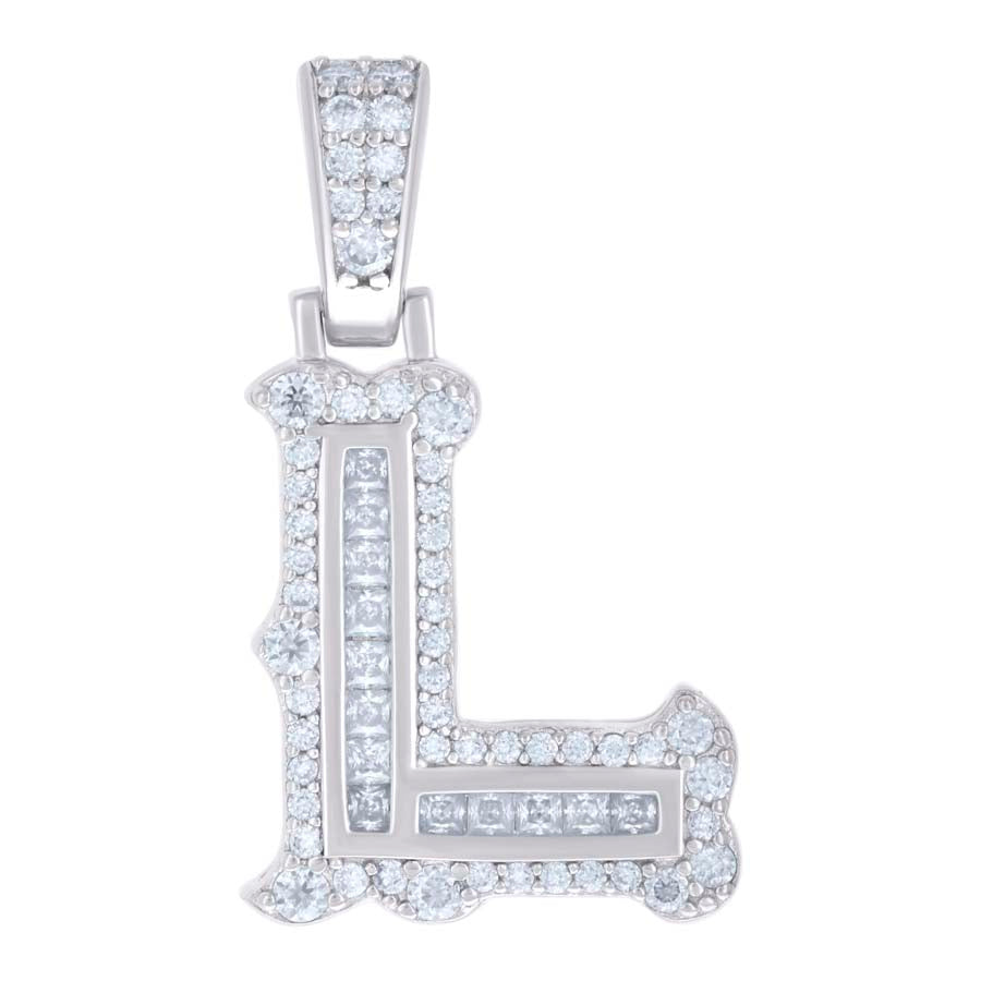 925 Silver Pendant "L" Moissanite 0.55Ct, Baguette