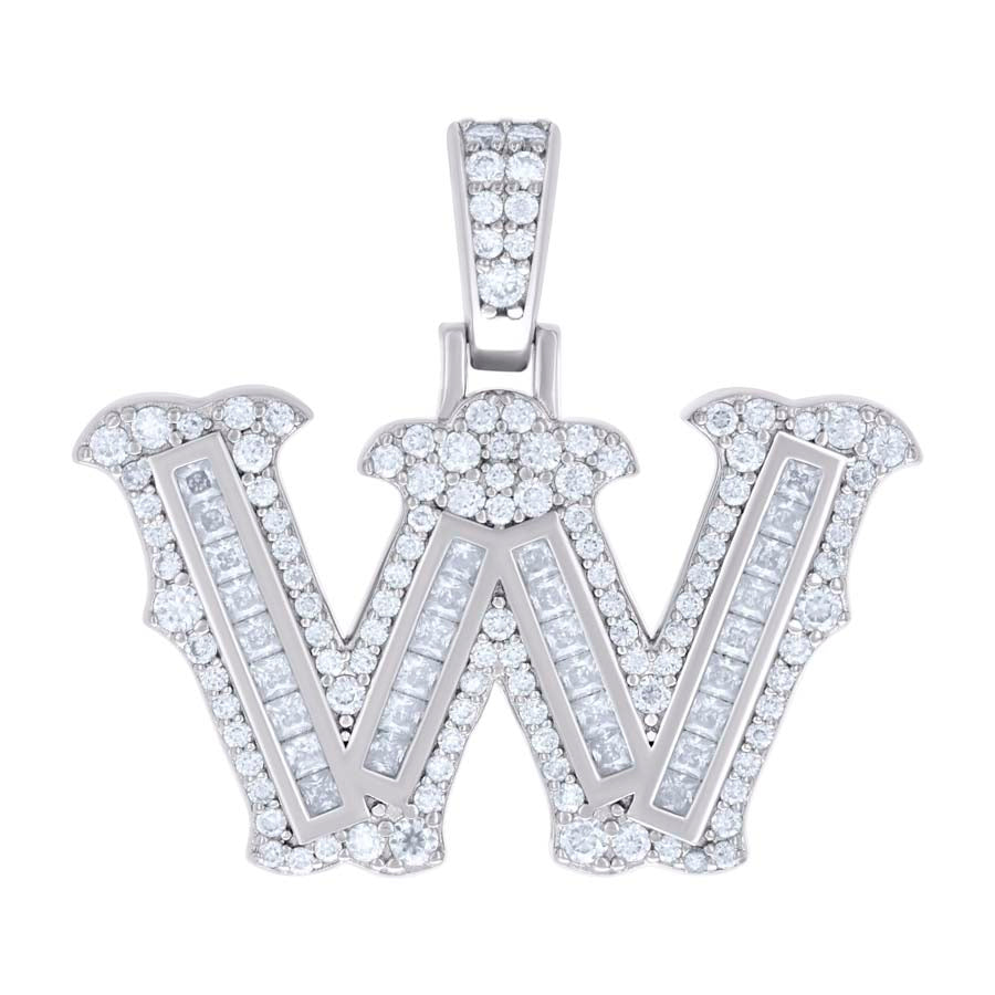 925 Silver Pendant "W" Moissanite 0.97Ct, Baguette