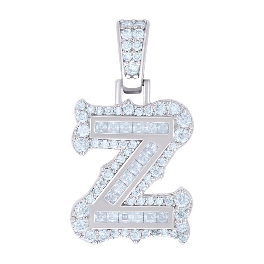925 Silver Pendant "Z" Moissanite 0.70Ct, Baguette