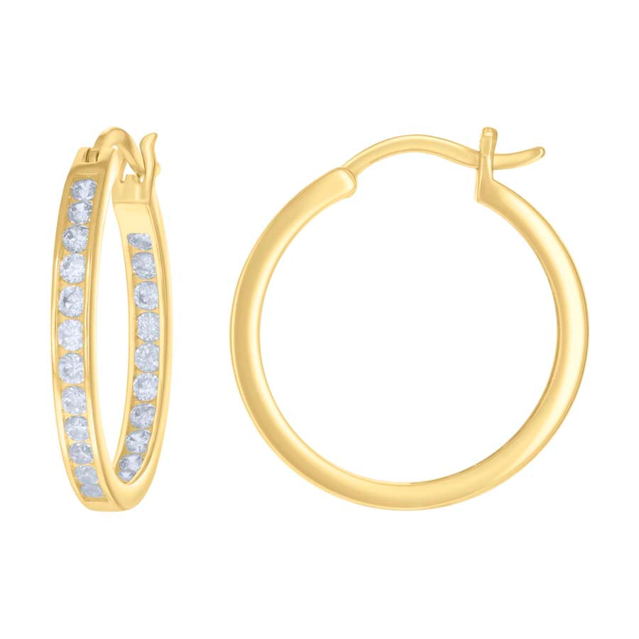 925 Sterling Silver Cz Inside-Out Hoop Earrings 3mm-24
