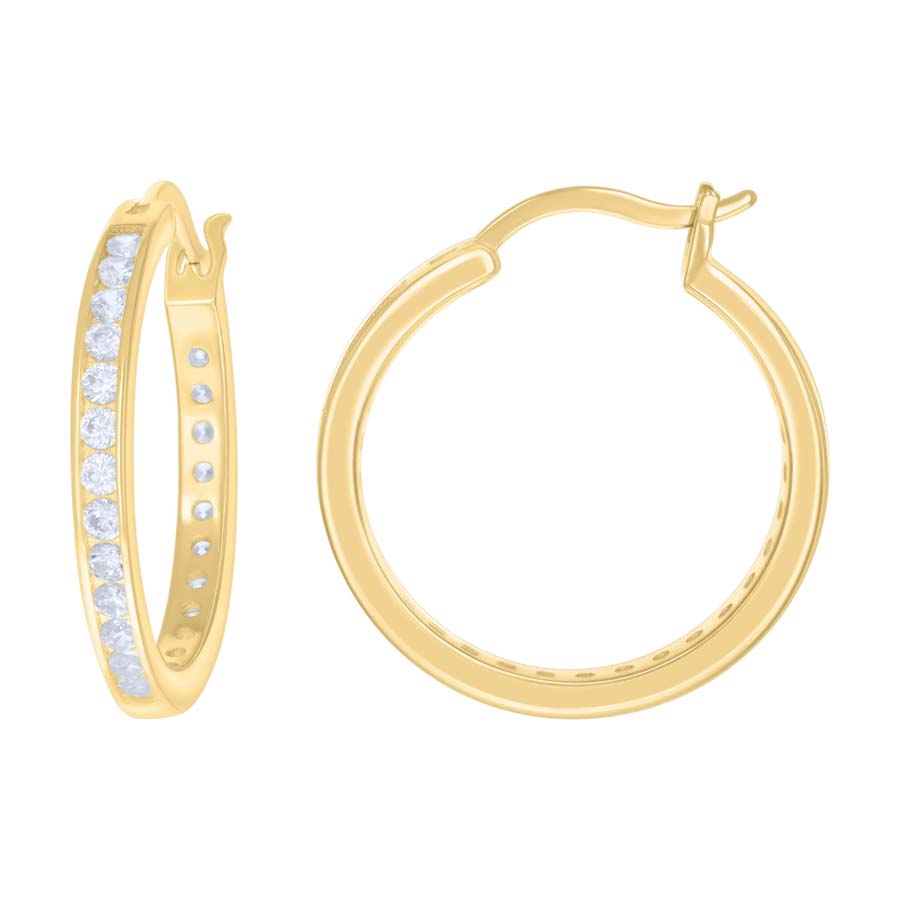 925 Sterling Silver Cz Hoop Earrings 3mm-24