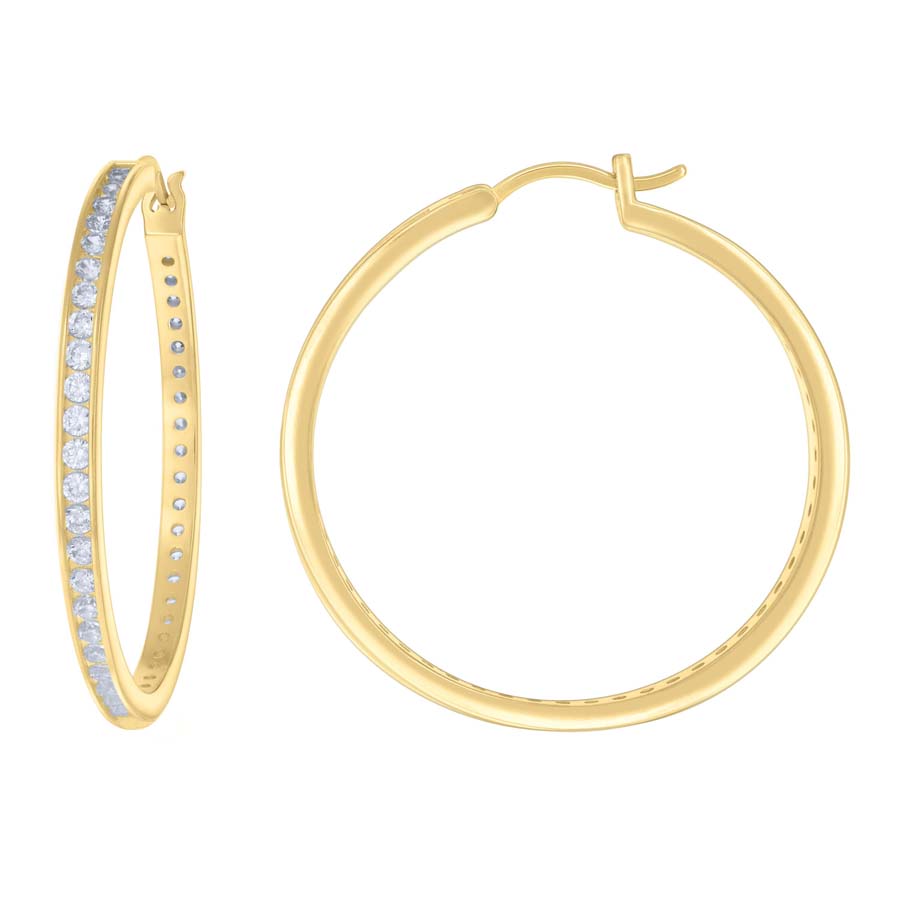 925 Sterling Silver Cz Hoop Earrings 3mm-40