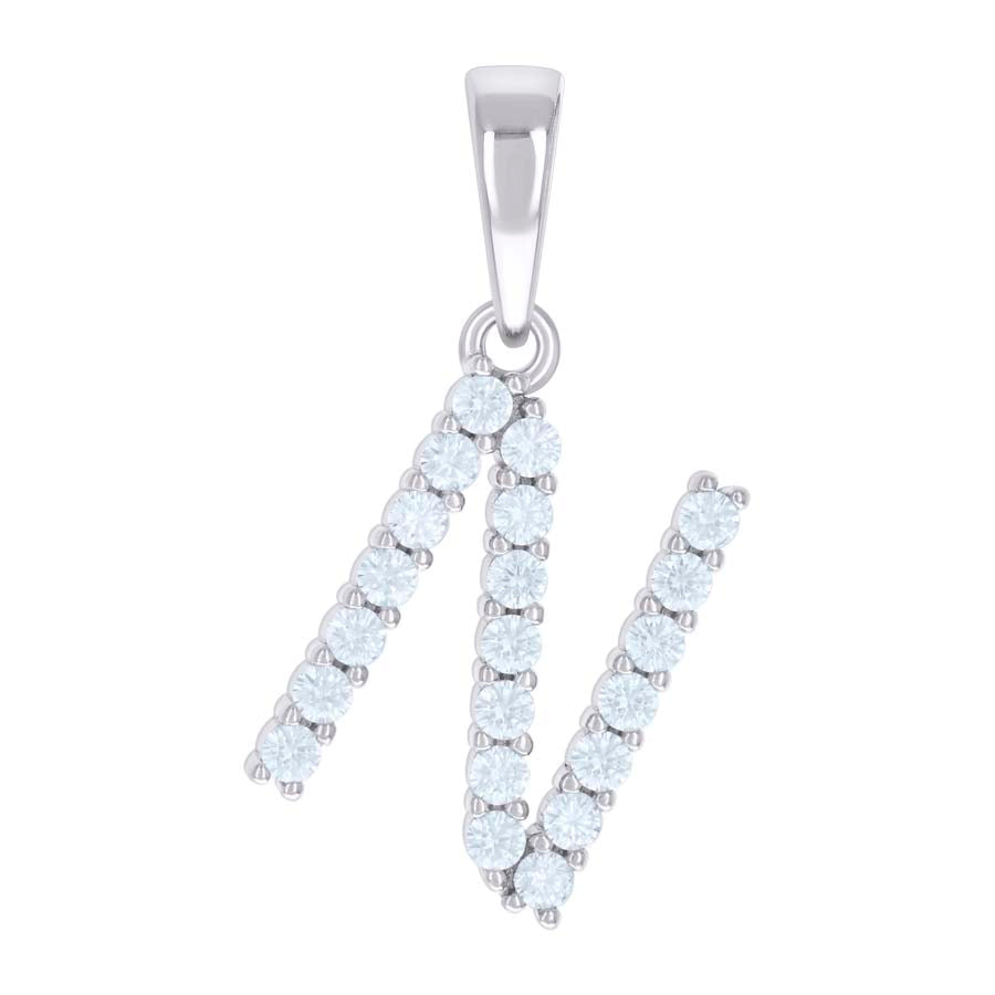 925 Sterling Silver Cz Pendant Initial Letter "N"