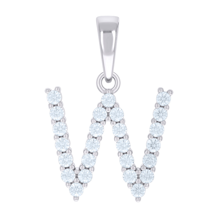 925 Sterling Silver Cz Pendant Initial Letter "W"