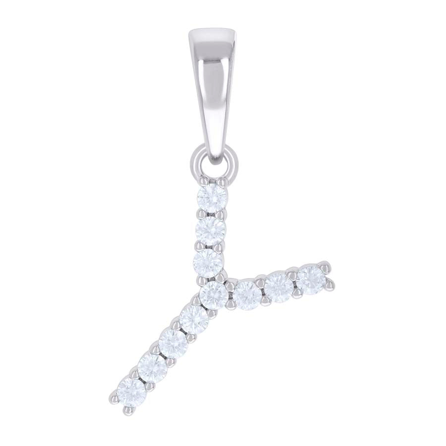 925 Sterling Silver Cz Pendant Initial Letter "Y"