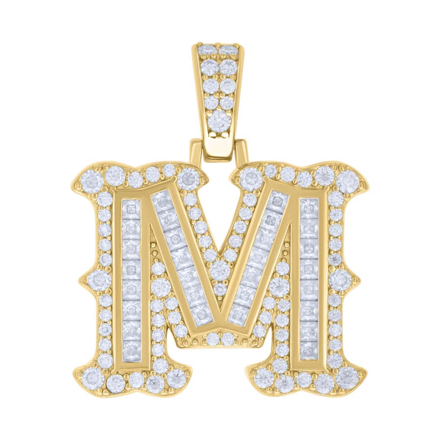 925 Silver Pendant "M" Moissanite 0.90Ct, Baguette