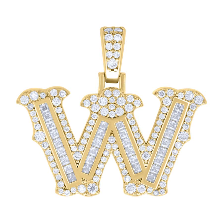 925 Silver Pendant "W" Moissanite 0.97Ct, Baguette