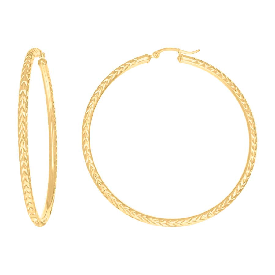 10Kt Gold Fancy Hoop Earrings 3mm