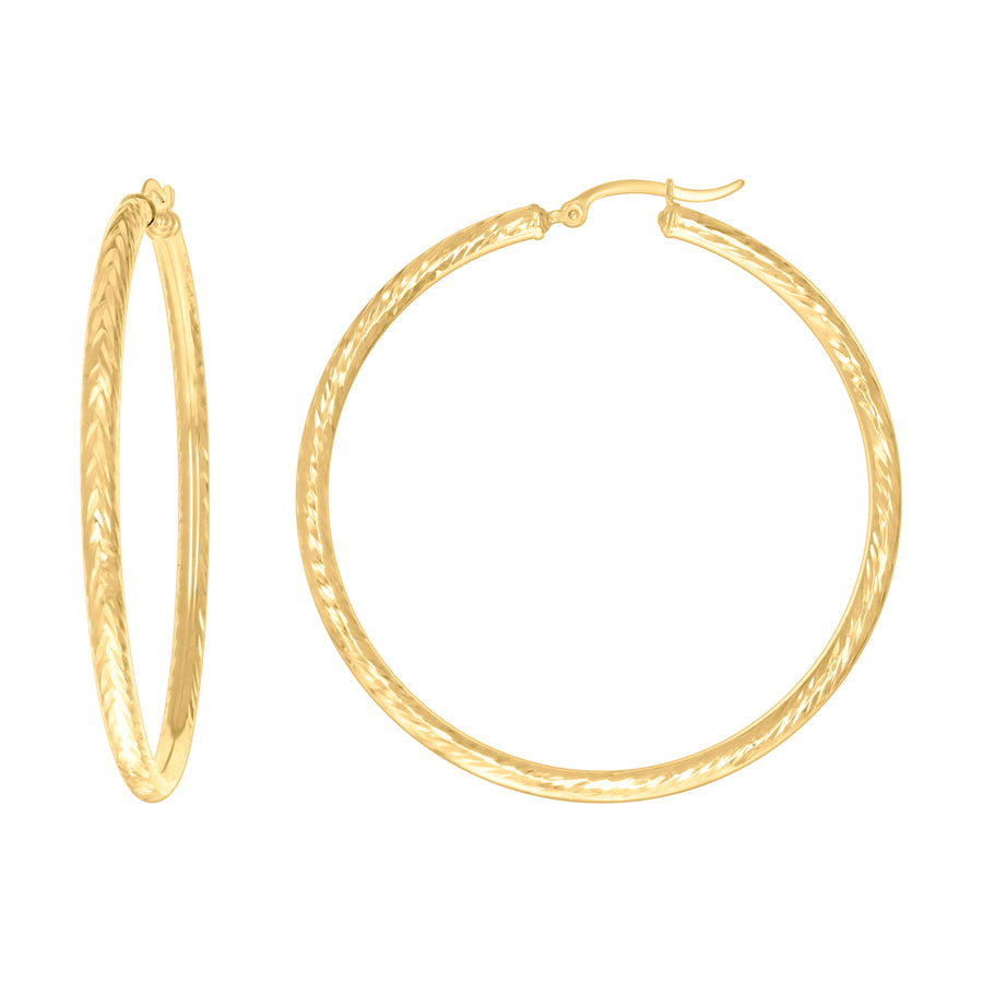14Kt Gold Fancy Hoop Earrings 3mm
