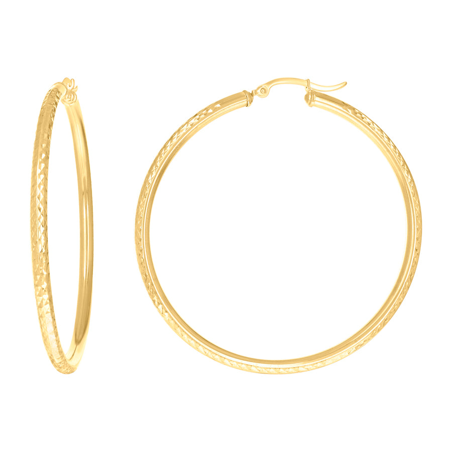 14Kt Gold Fancy Hoop Earrings 3mm