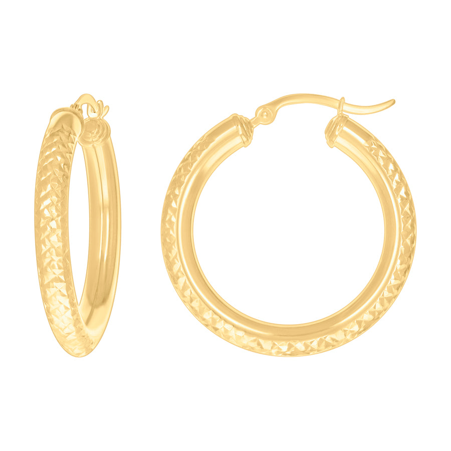 14Kt Gold Fancy Hoop Earrings 4mm