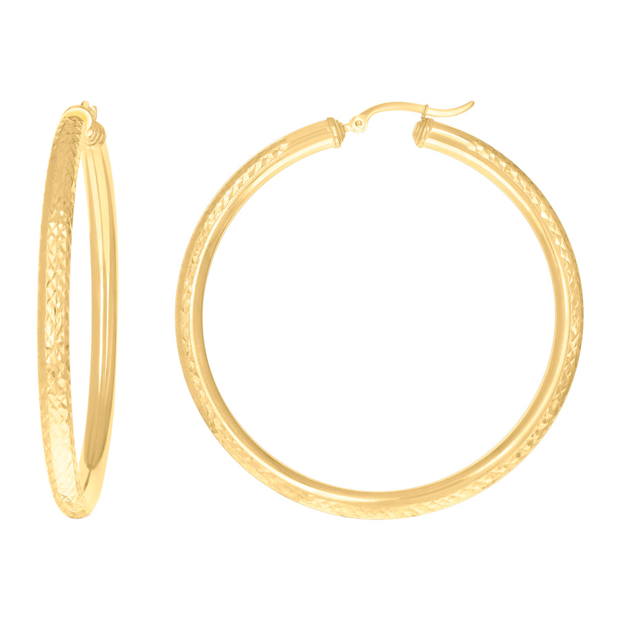 14Kt Gold Fancy Hoop Earrings 4mm