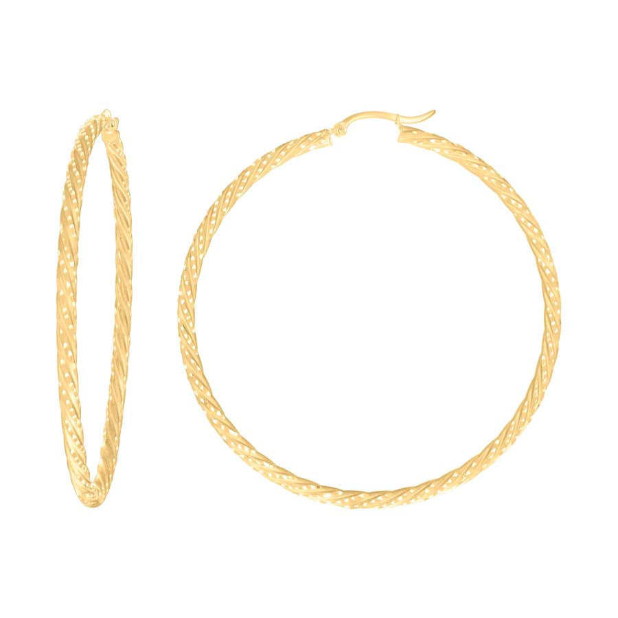 10Kt Gold Fancy Hoop Earrings 3mm