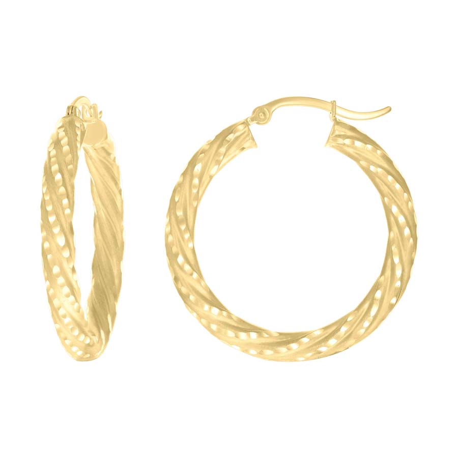 10Kt Gold Fancy Hoop Earrings 4mm