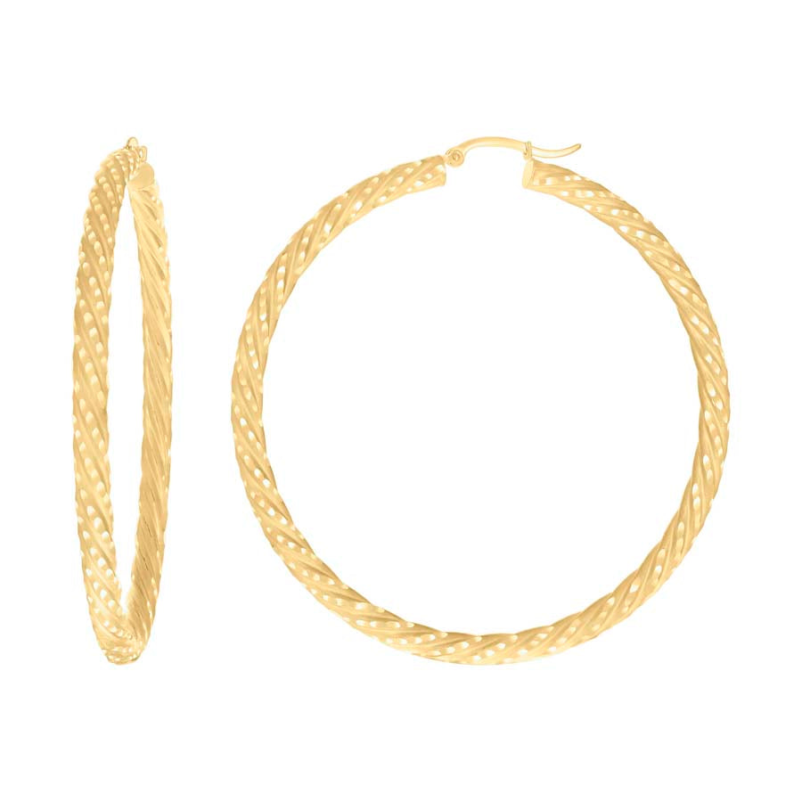 10Kt Gold Fancy Hoop Earrings 4mm
