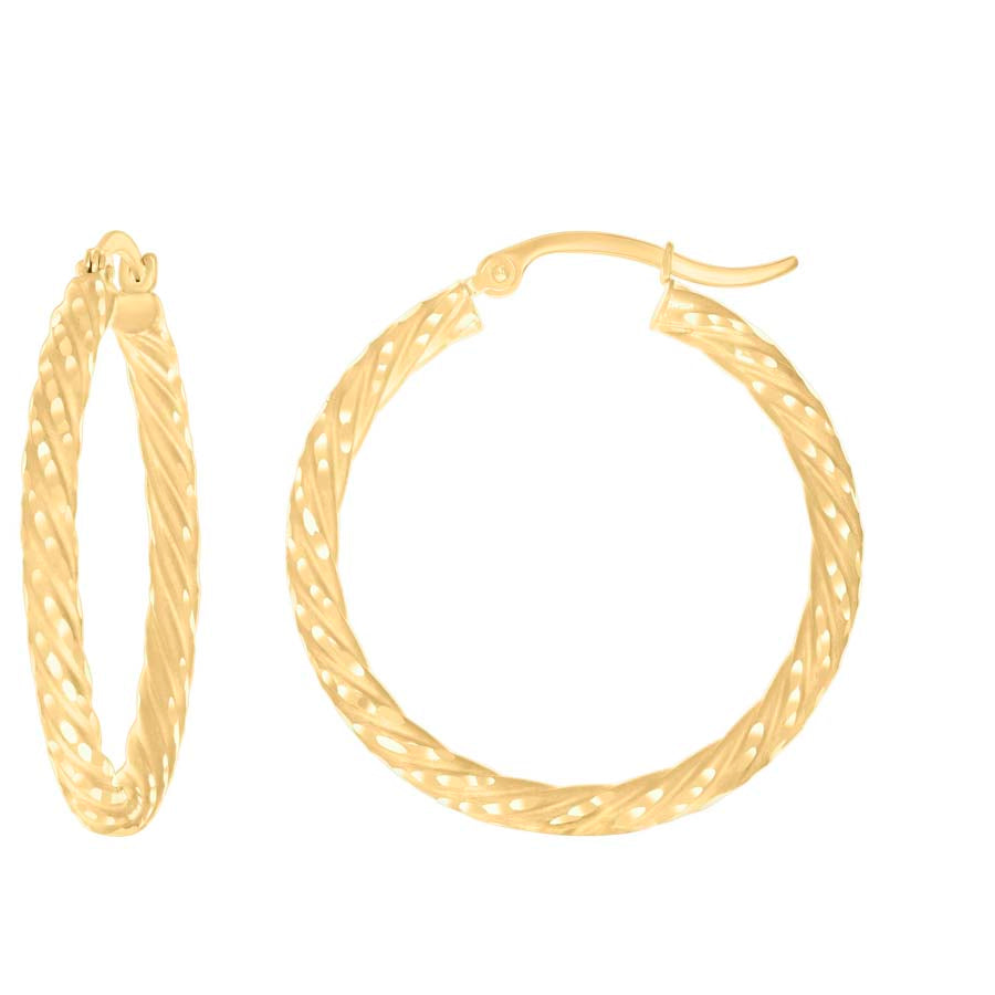 14Kt Gold Fancy Hoop Earrings 3mm