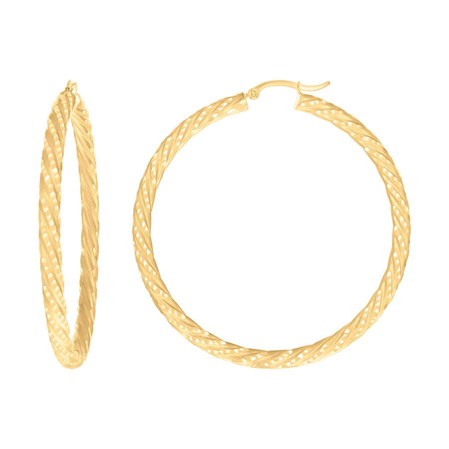 14Kt Gold Fancy Hoop Earrings 4mm