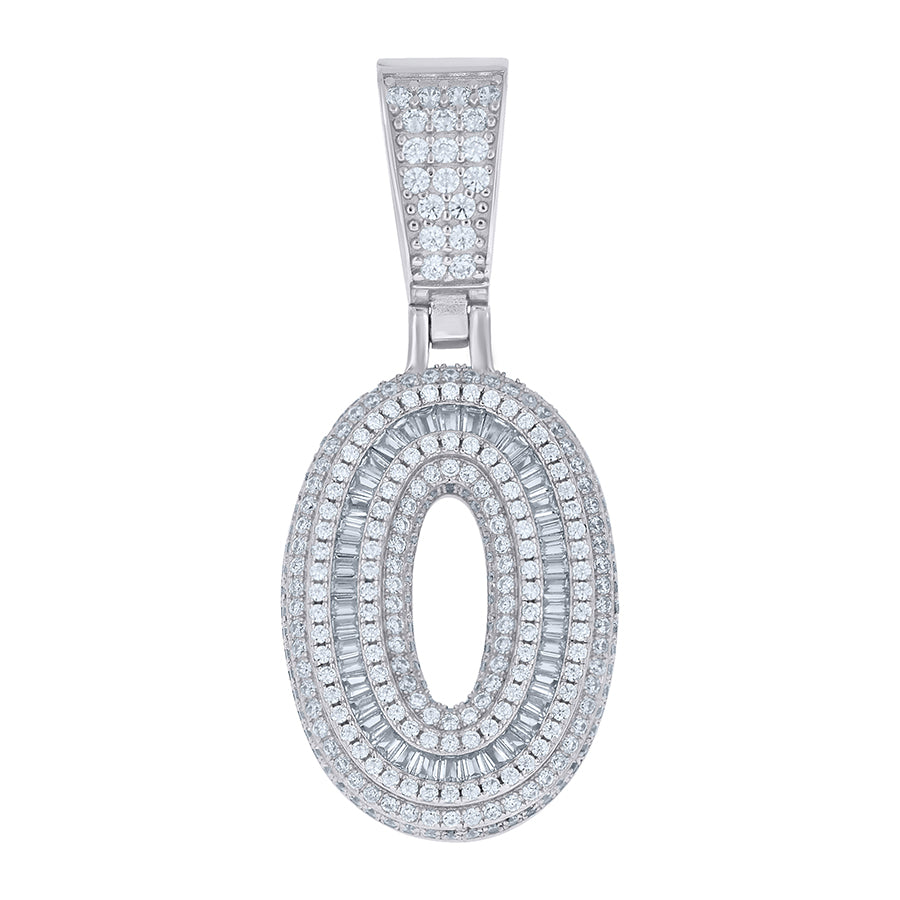 925 Sterling Silver Cz Pendant Number "0"