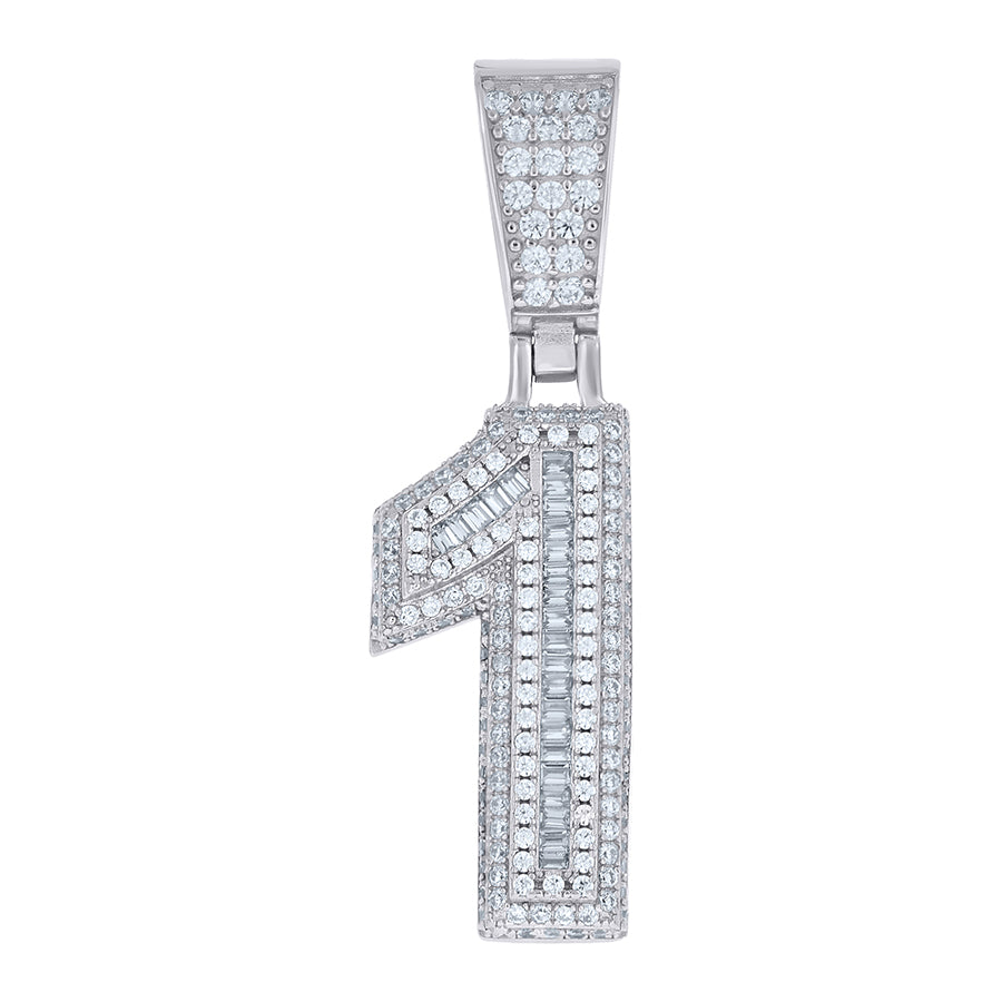 925 Sterling Silver Cz Pendant Number "1"