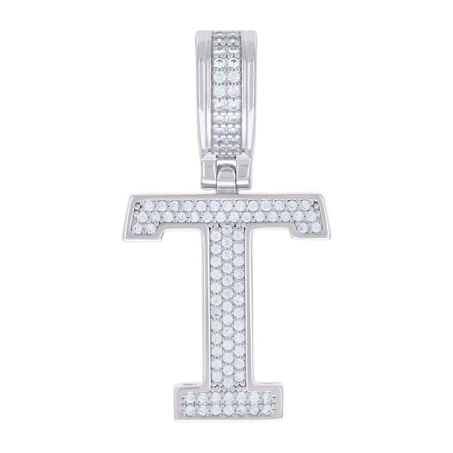 925 Silver Initial Letter "T" Pendant Moissanite C