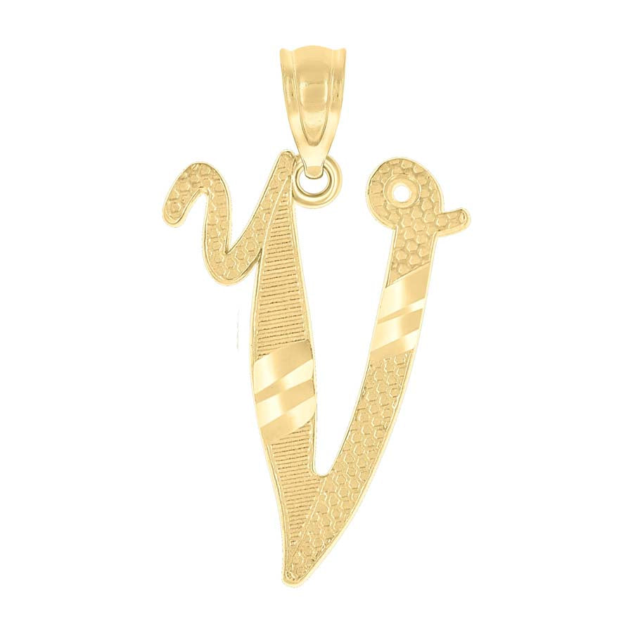 10K Gold Initial Letter "V" Pendant