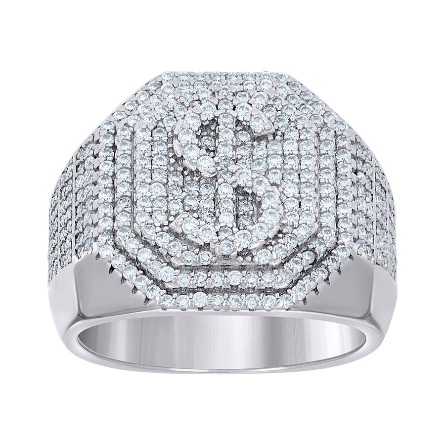 925 Sterling Silver Mens 1.58ct Moissanite Octagon Head Dollar Sign Currency Ring