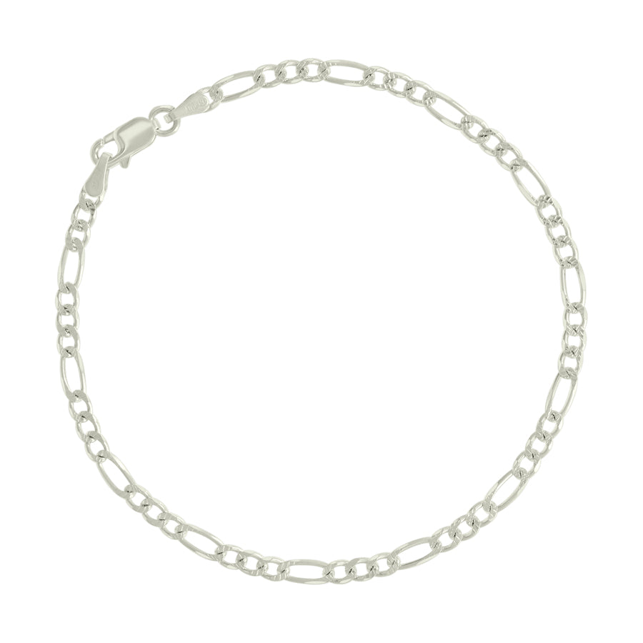 925 Sterling Silver Solid Pave Classic Figaro Silver Plated 080 3.0mm
