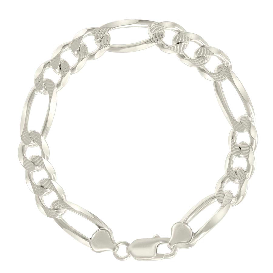 925 Sterling Silver Solid Pave Classic Figaro Silver Plated 250 9.5mm