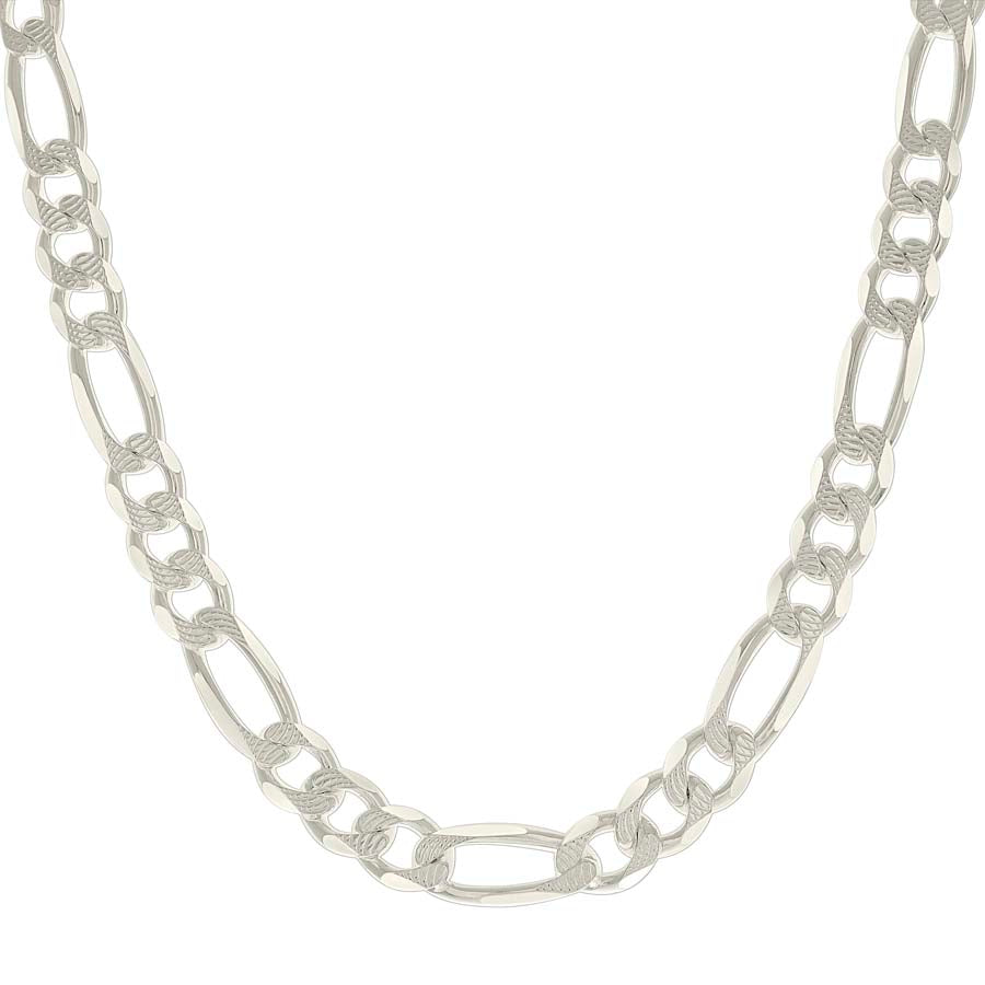 925 Sterling Silver Solid Pave Classic Figaro Silver Plated 250 9.5mm