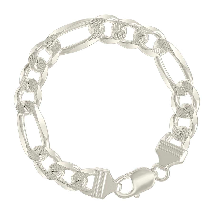 925 Sterling Silver Solid Pave Classic Figaro Silver Plated 300 11.0mm