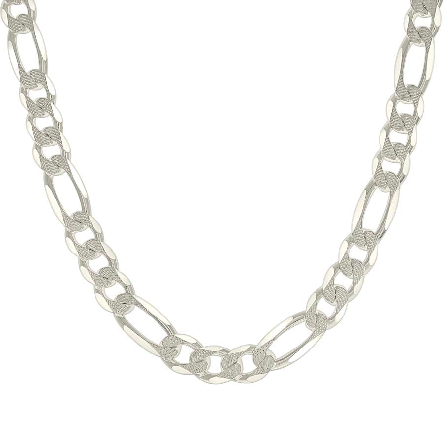 925 Sterling Silver Solid Pave Classic Figaro Silver Plated 300 11.0mm