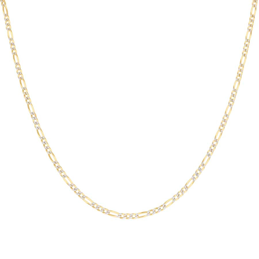 925 Sterling Silver Pave Super Flat Figaro Chain Two Tone 080 2.6mm