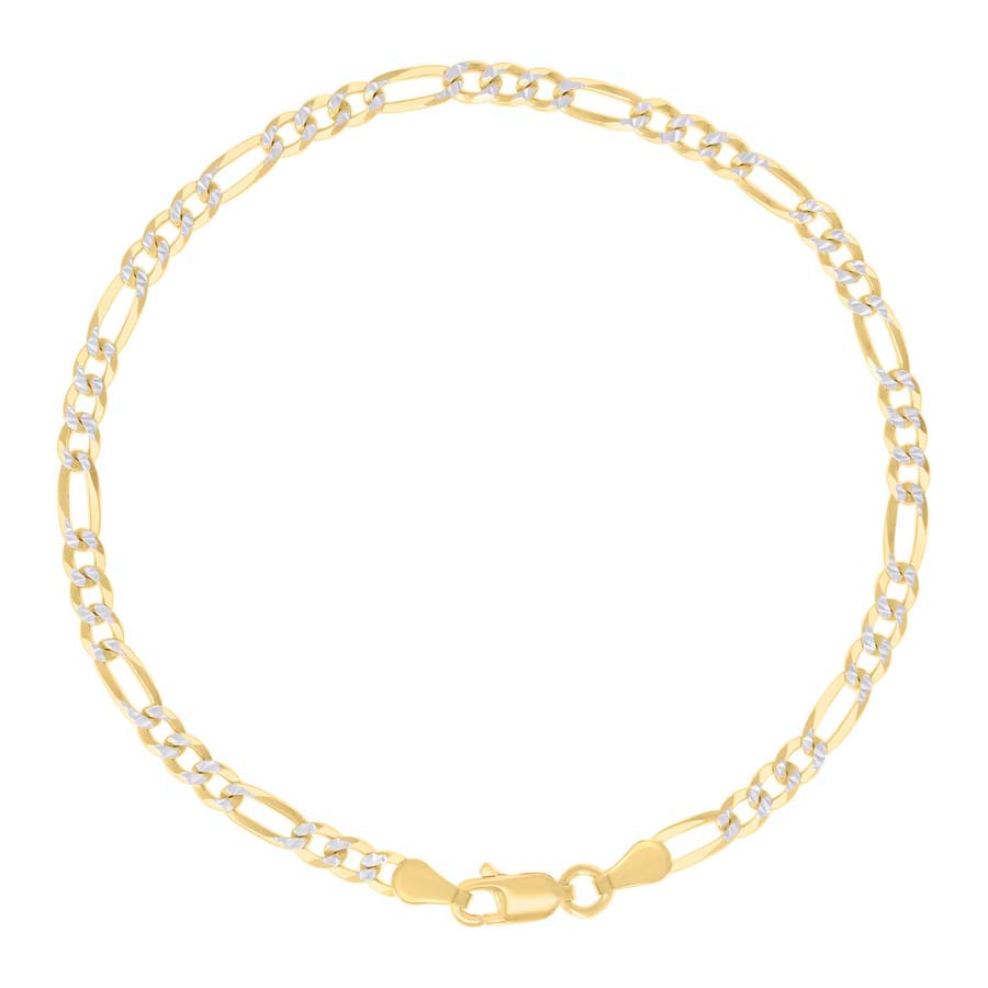 925 Sterling Silver Pave Super Flat Figaro Chain Two Tone 100 3.6mm