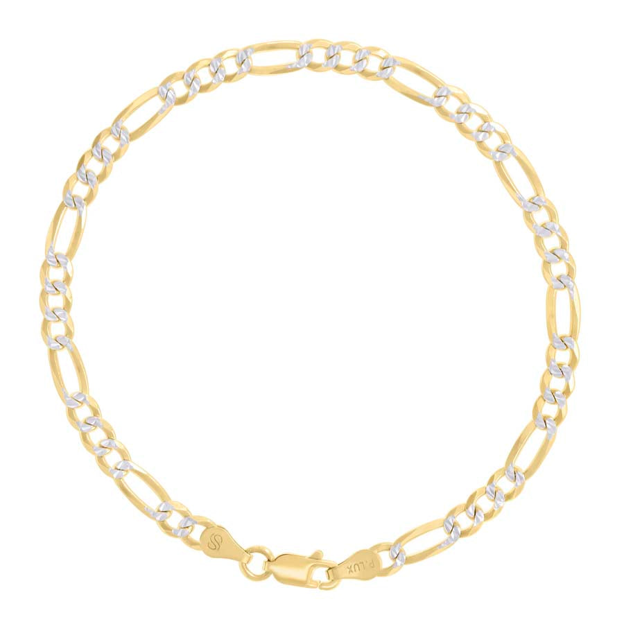 925 Sterling Silver Pave Super Flat Figaro Chain Two Tone 120 4.0mm